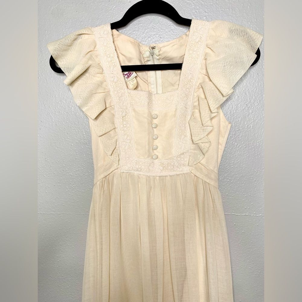 Candi Jones Prairie Pinafore Cotton Crochet Lace Ruffled  Sleeveless Maxi dress - Picture 13 of 15